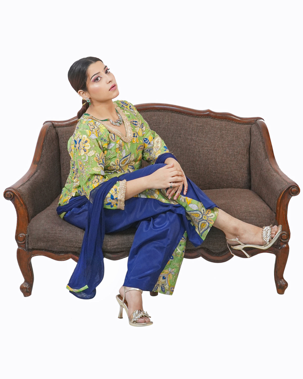 Pista Green Hand-Embroidered Festive Suit
