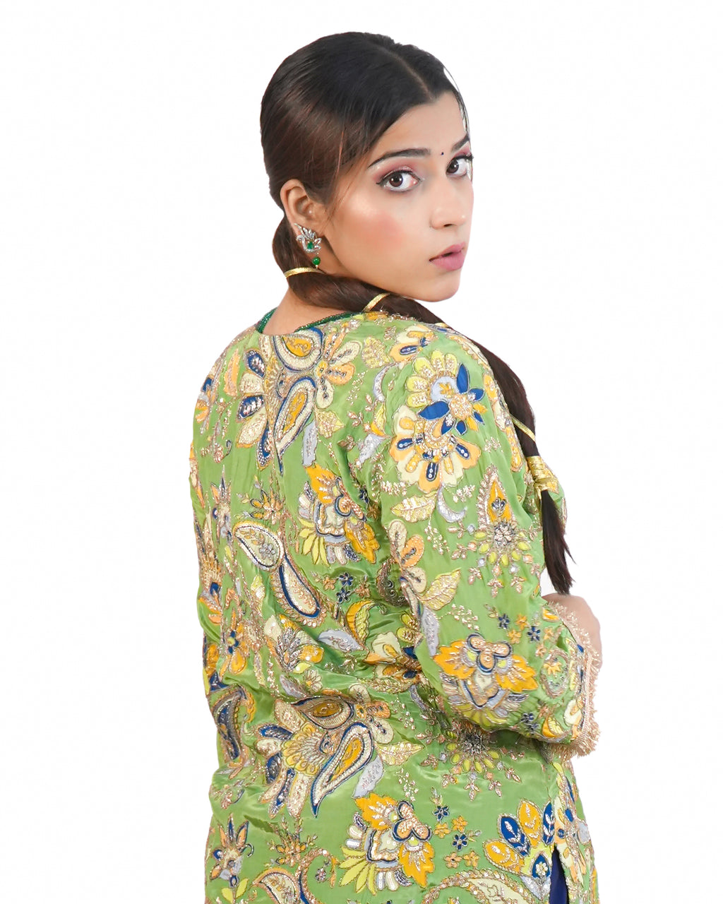 Pista Green Hand-Embroidered Festive Suit