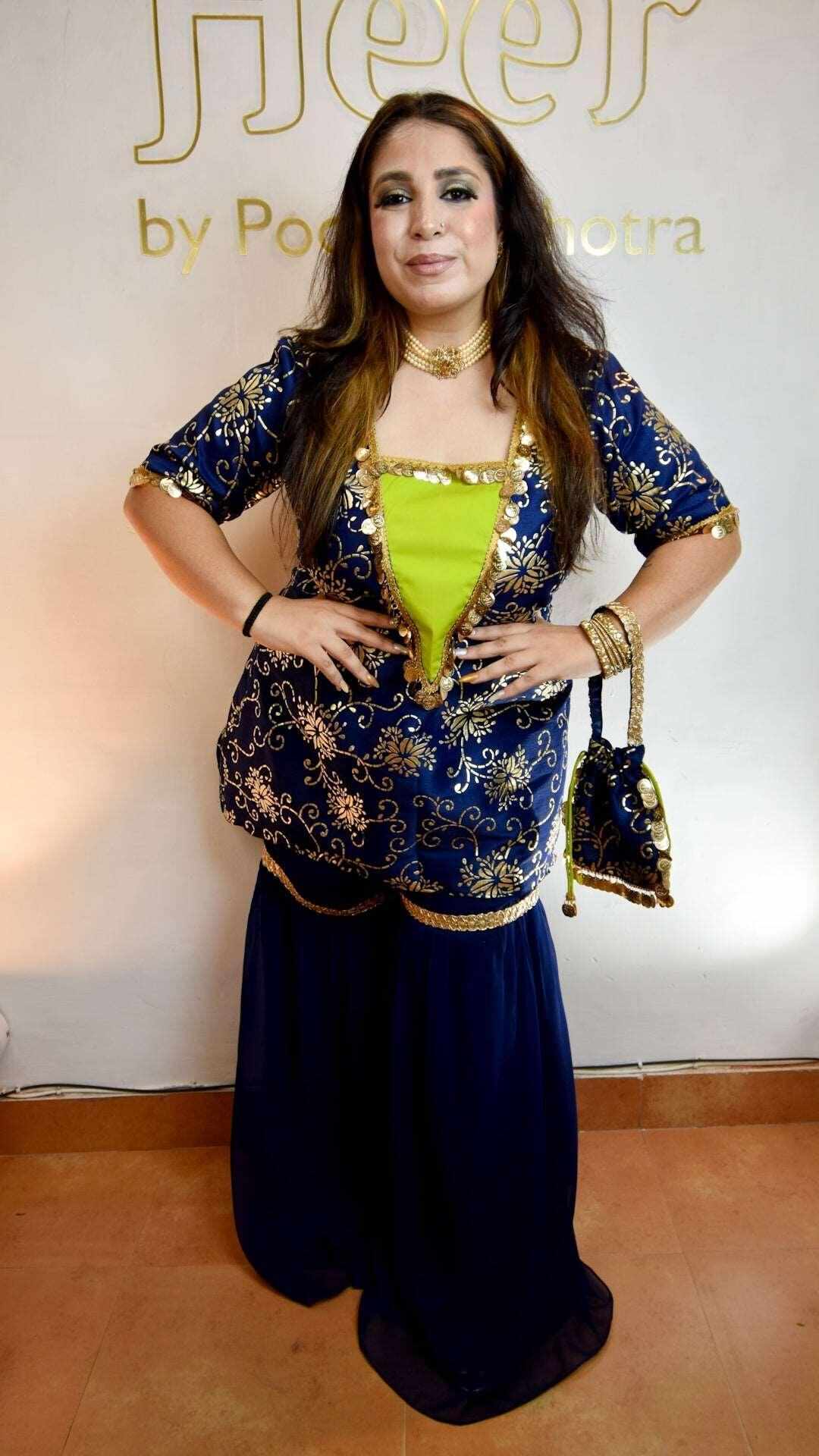 ROYAL BLUE RAW SILK SHARARA SET - Heer by Pooja