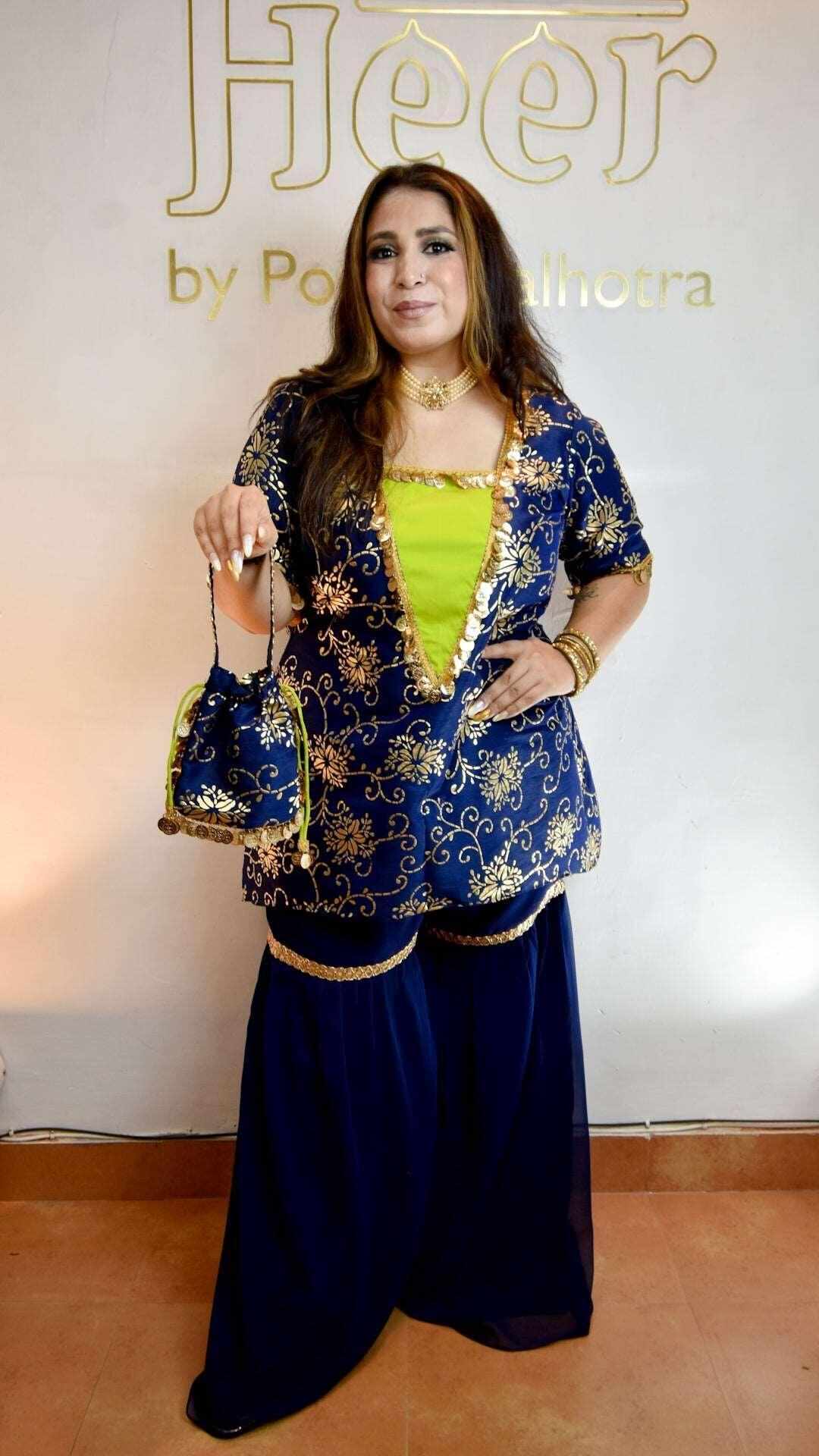 ROYAL BLUE RAW SILK SHARARA SET - Heer by Pooja