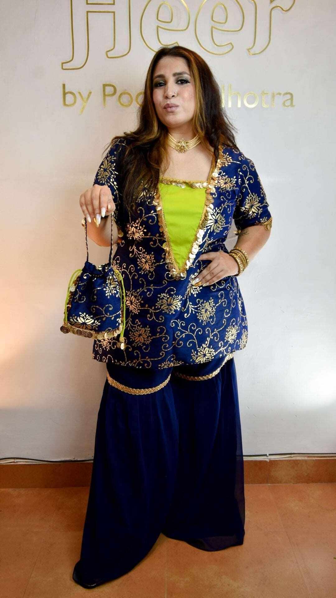 ROYAL BLUE RAW SILK SHARARA SET - Heer by Pooja