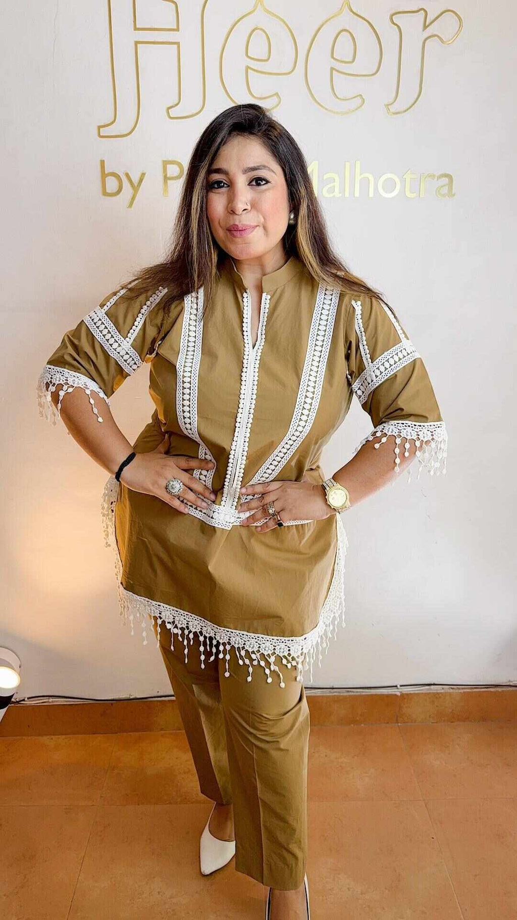 Brown co-ord set with lace work Heer by Pooja