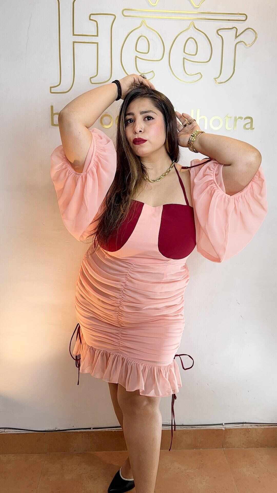 Peach maroon georgette dress Heer by Pooja