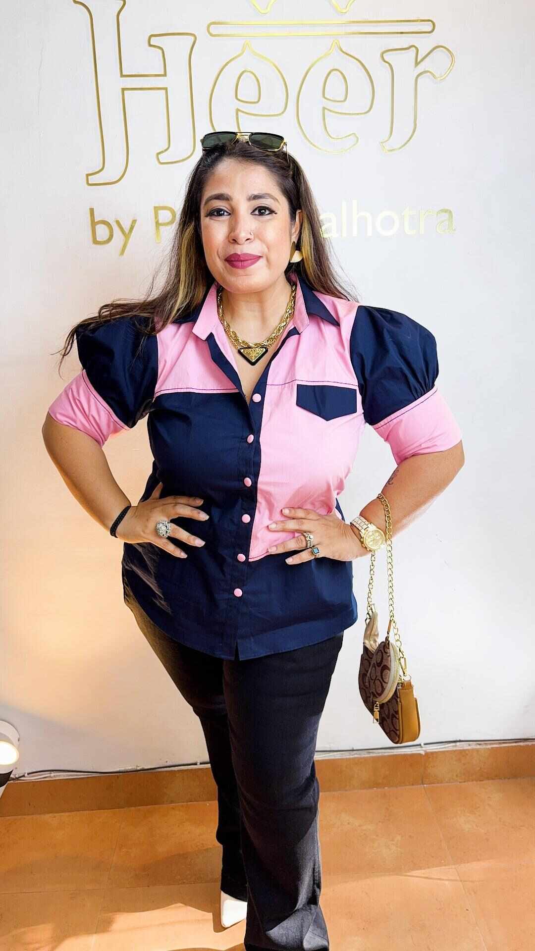 Blue pink cotton block shirt Heer by Pooja