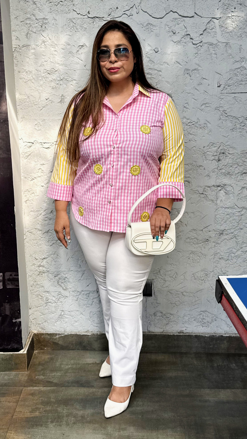 Dual color check shirt