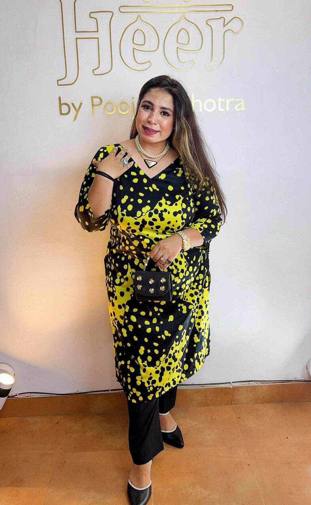 Black and yellow satin set Heer by Pooja