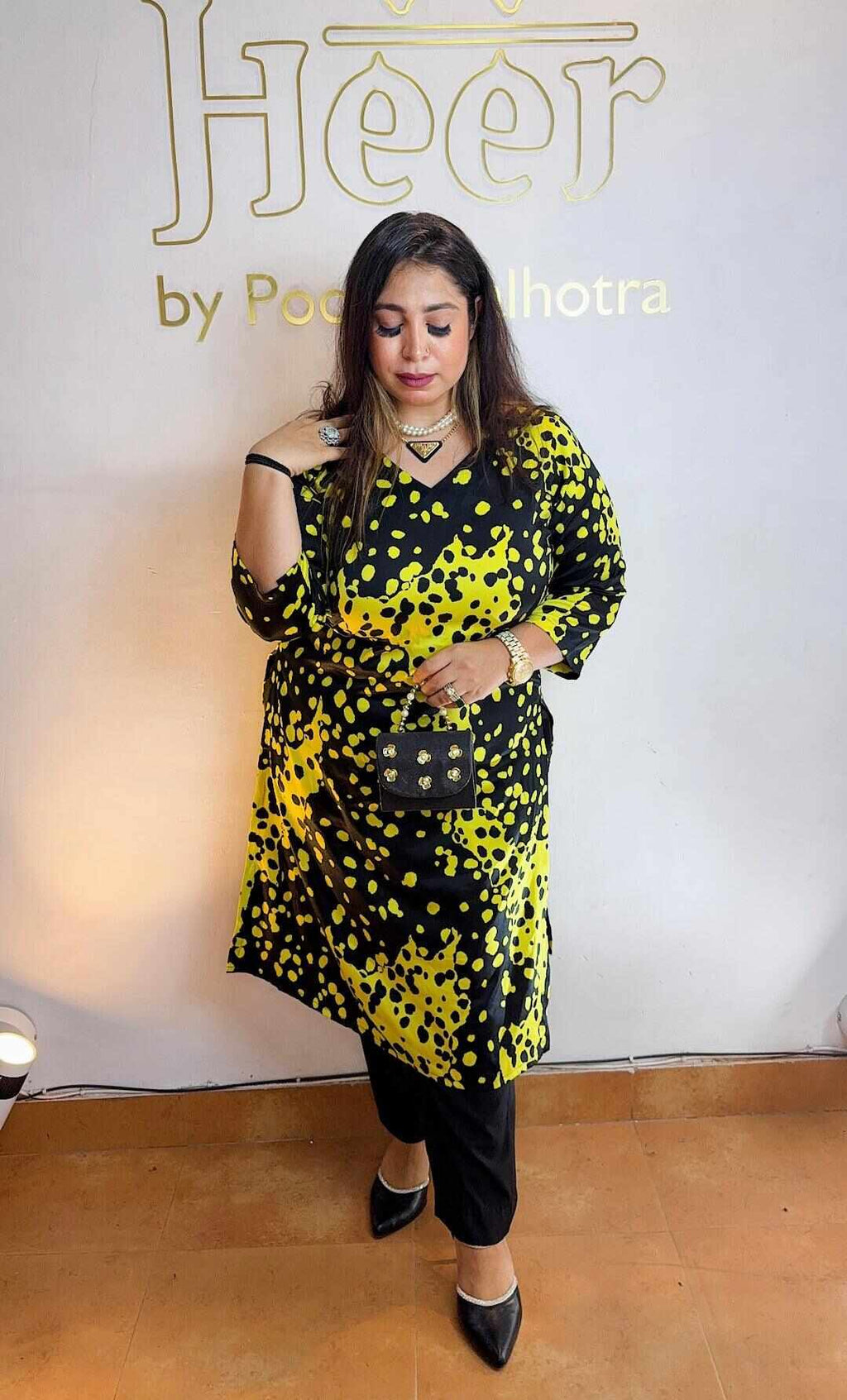 Black and yellow satin set Heer by Pooja